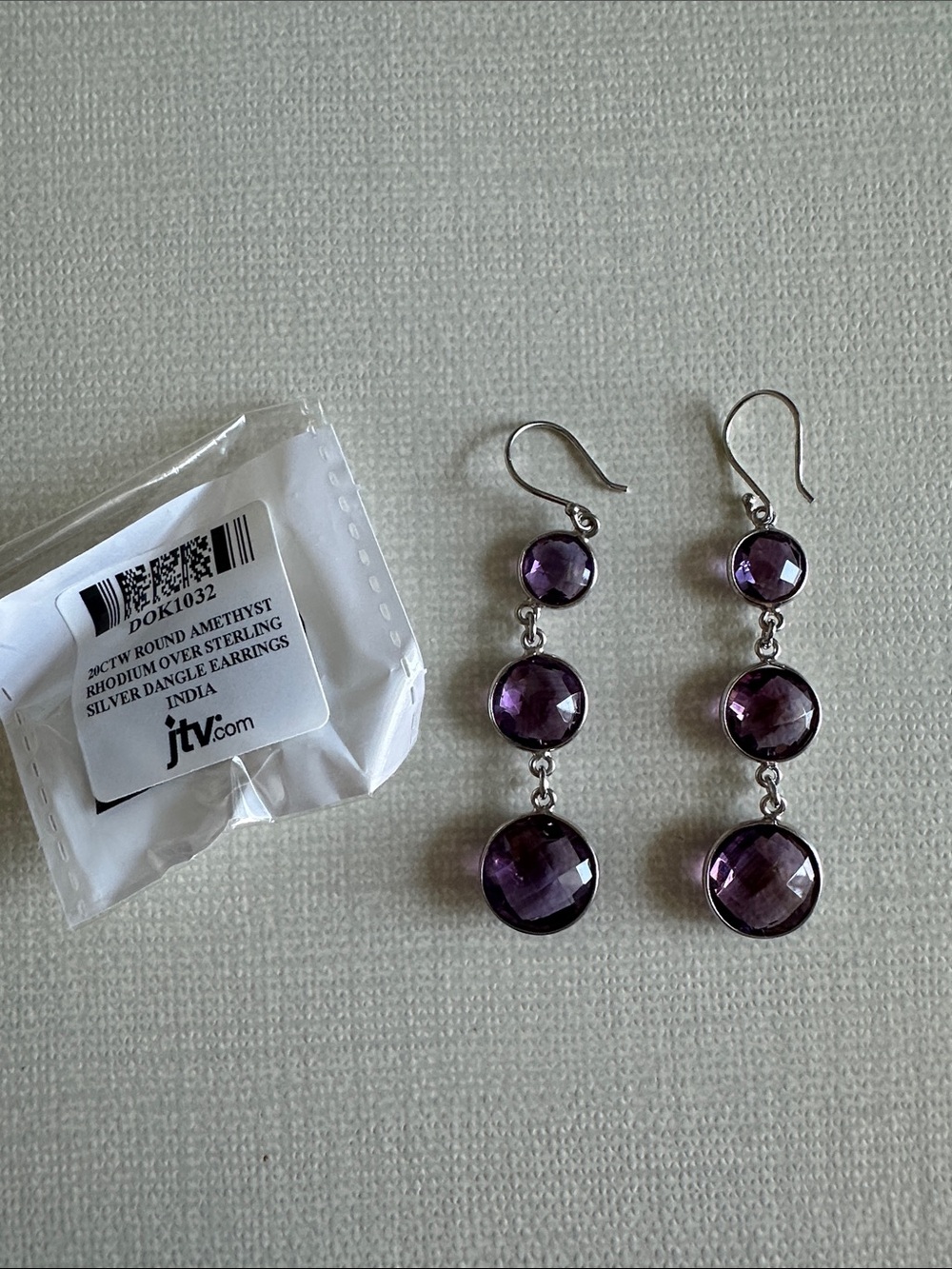 JTV Rhodium-Over-Sterling Triple Round Amethyst Dangle Earrings - Purple